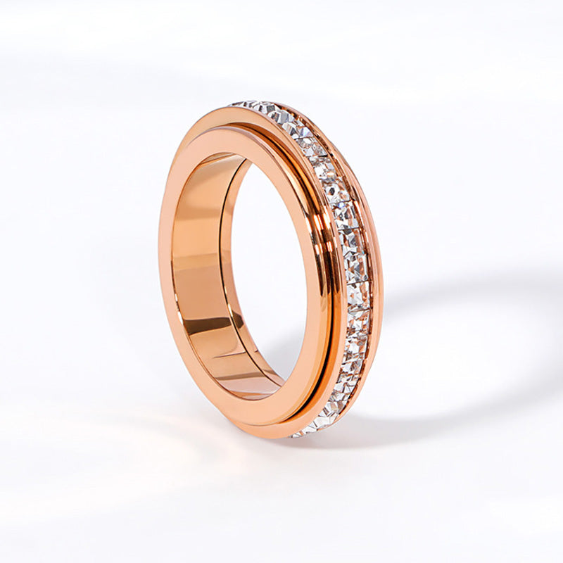Rotatable Spinner Ring made of Titanium Steel with Cubic Zirconia