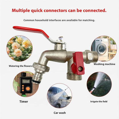 Double stainless steel water tap with 2 outlets