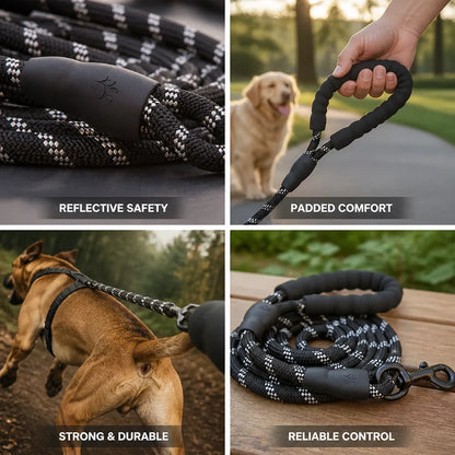 Reinforced Nylon Handle with Padding & Reflective Edge Dog Leash (for Strong Dogs)