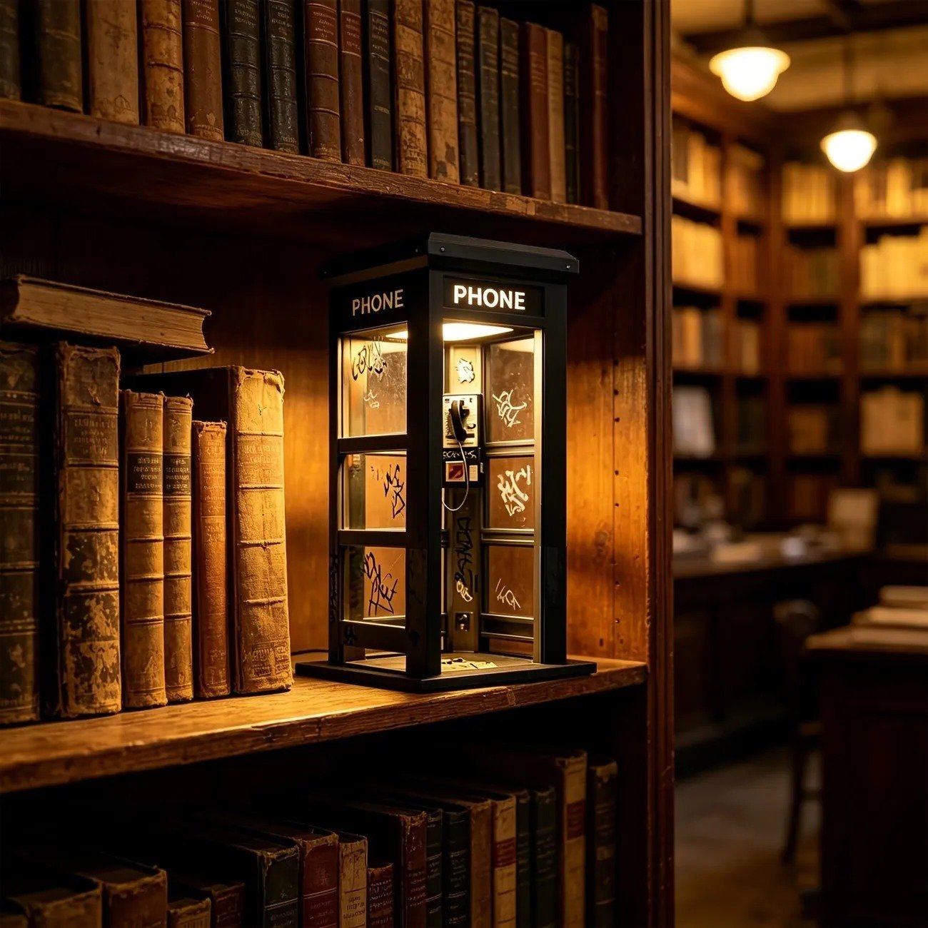 Retro Telephone Booth Lamp with Warm Ambient Light
