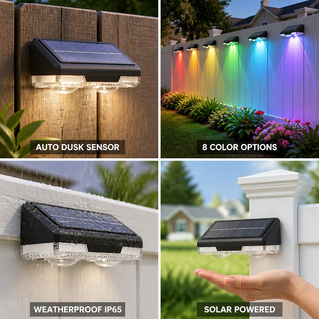 Solar-Powered Automatic Twilight Sensor Multicolor Fence Post Light