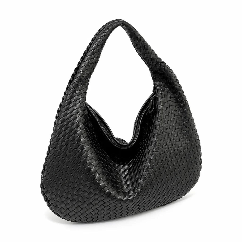 Woven Vegan Leather Laptop Shoulder Bag
