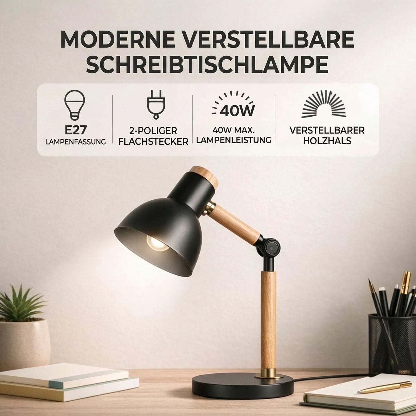 HoutLicht Desk Lamp for Office Desk