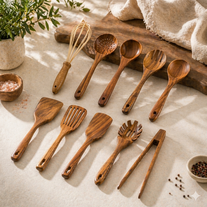 Teak Wood Kitchen Utensils Set 10-Piece
