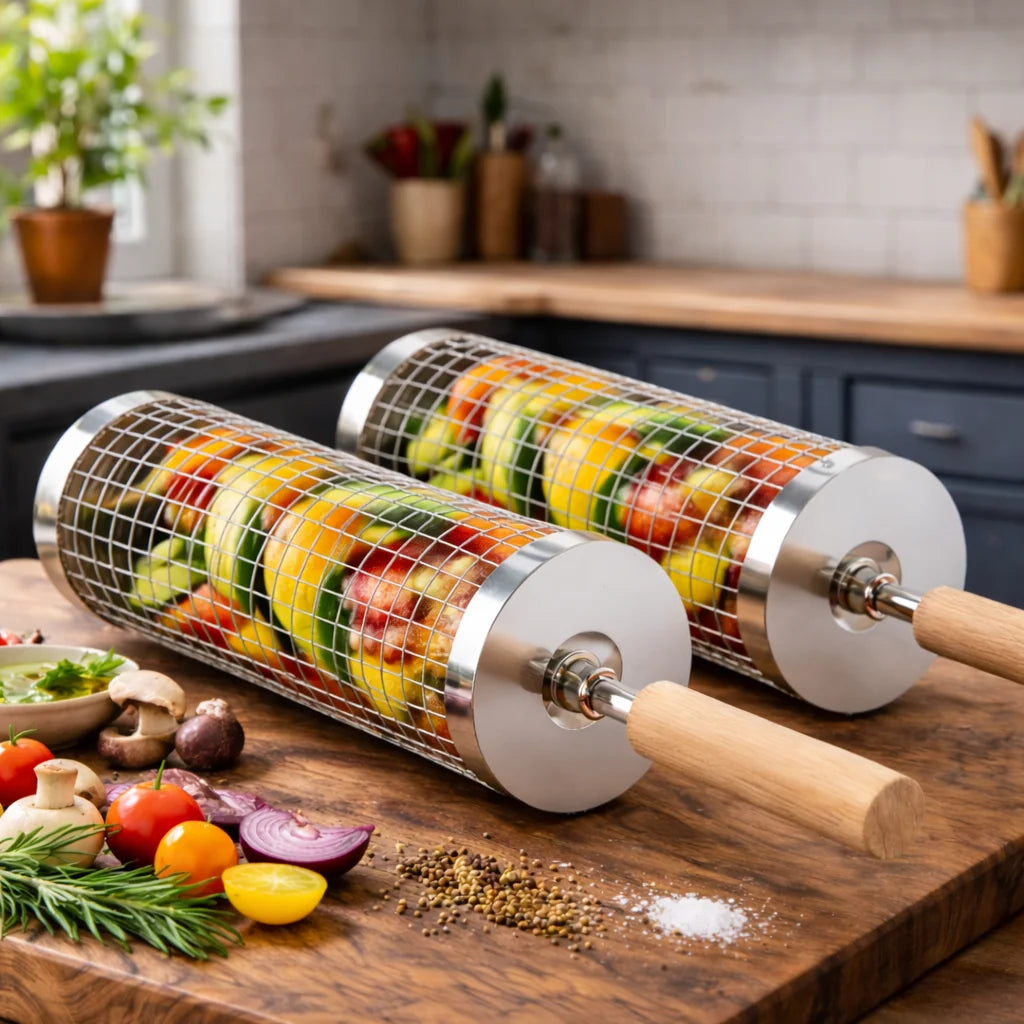 GrillEase™ Rolling Basket — Master the grill and enjoy juicy, perfectly cooked treats with every turn!