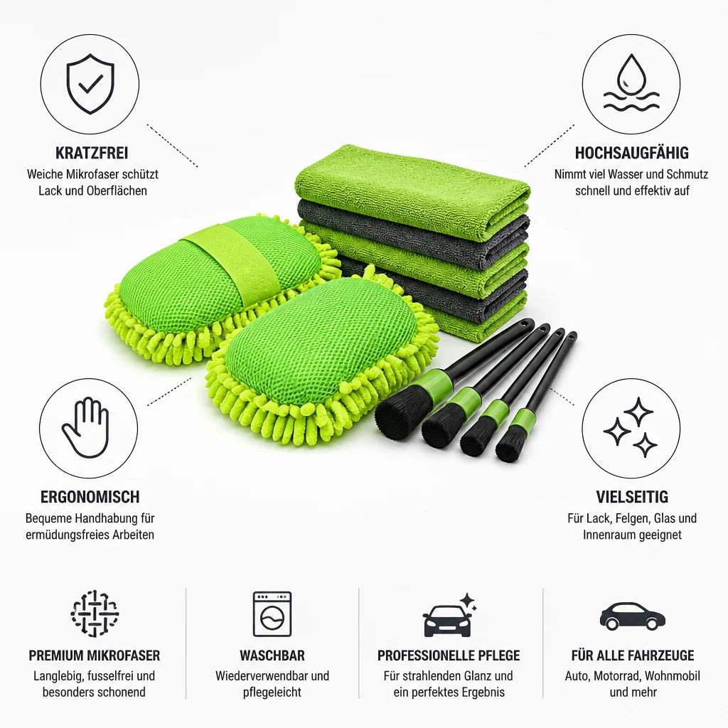 Scratch-free, paint-friendly microfiber car wash set (sponges, towels & gloves)