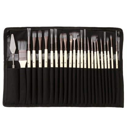 24-piece Brush Set with Roll Case and Palette Knife
