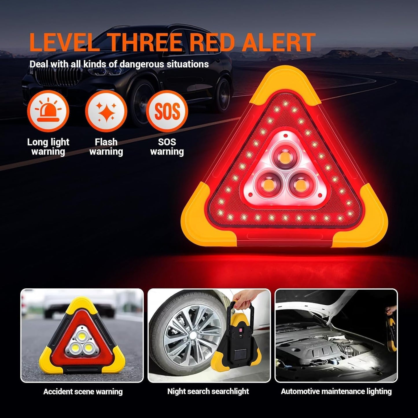 Warning triangle with LED light and power bank