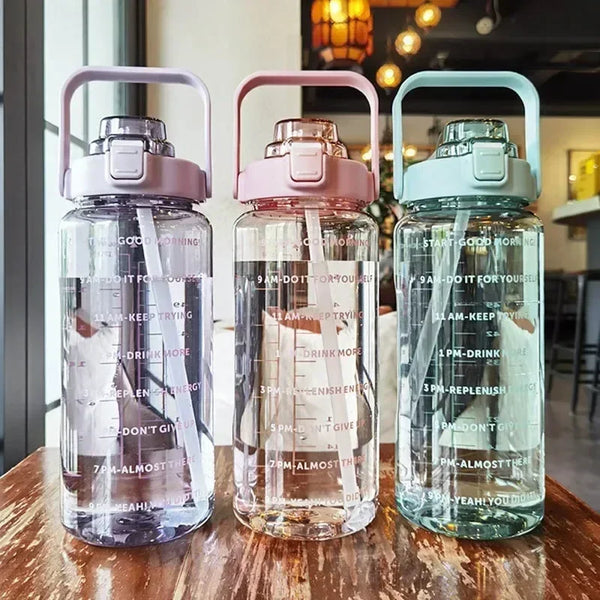 2L Sports Bottle with Straw and Time Markings