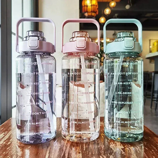 2L Sports Bottle with Straw and Time Markings