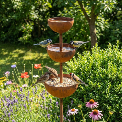 Bird Bath Garden Stake Copper Look 3 Bowls