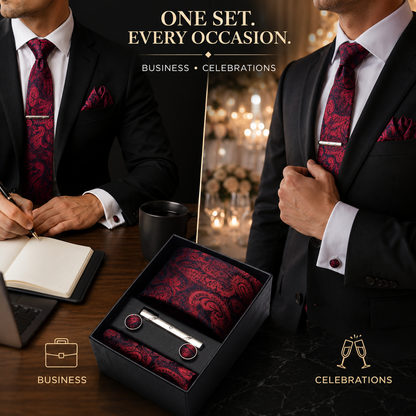 Men's Tie Set with Pocket Square and Cufflinks