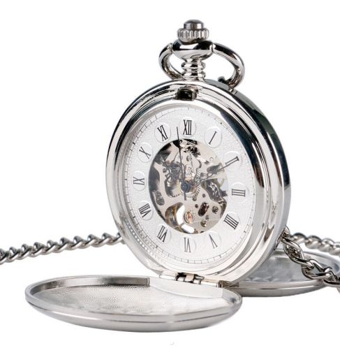 Mechanical Pocket Watch with Floral Engraving Design