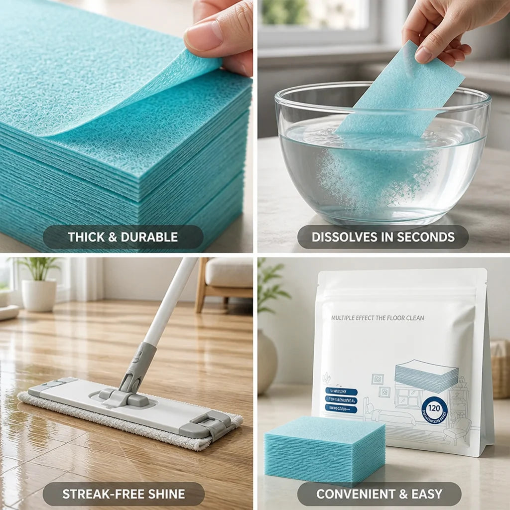 Water-Soluble Multi-Surface Floor Cleaning Wipes (120 Pieces)