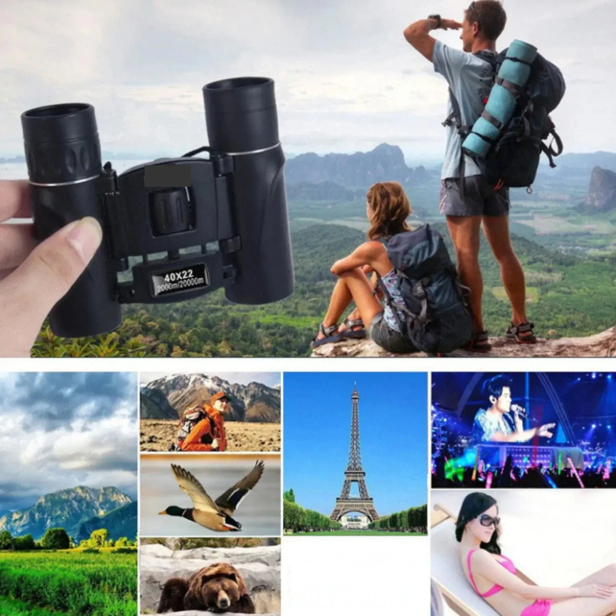 Folding binoculars 40x22 for travel and outdoor use