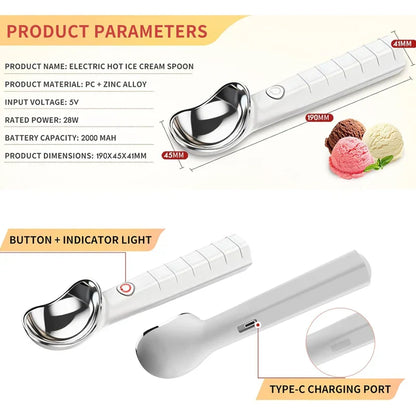 Heated ice cream scoop – serve immediately