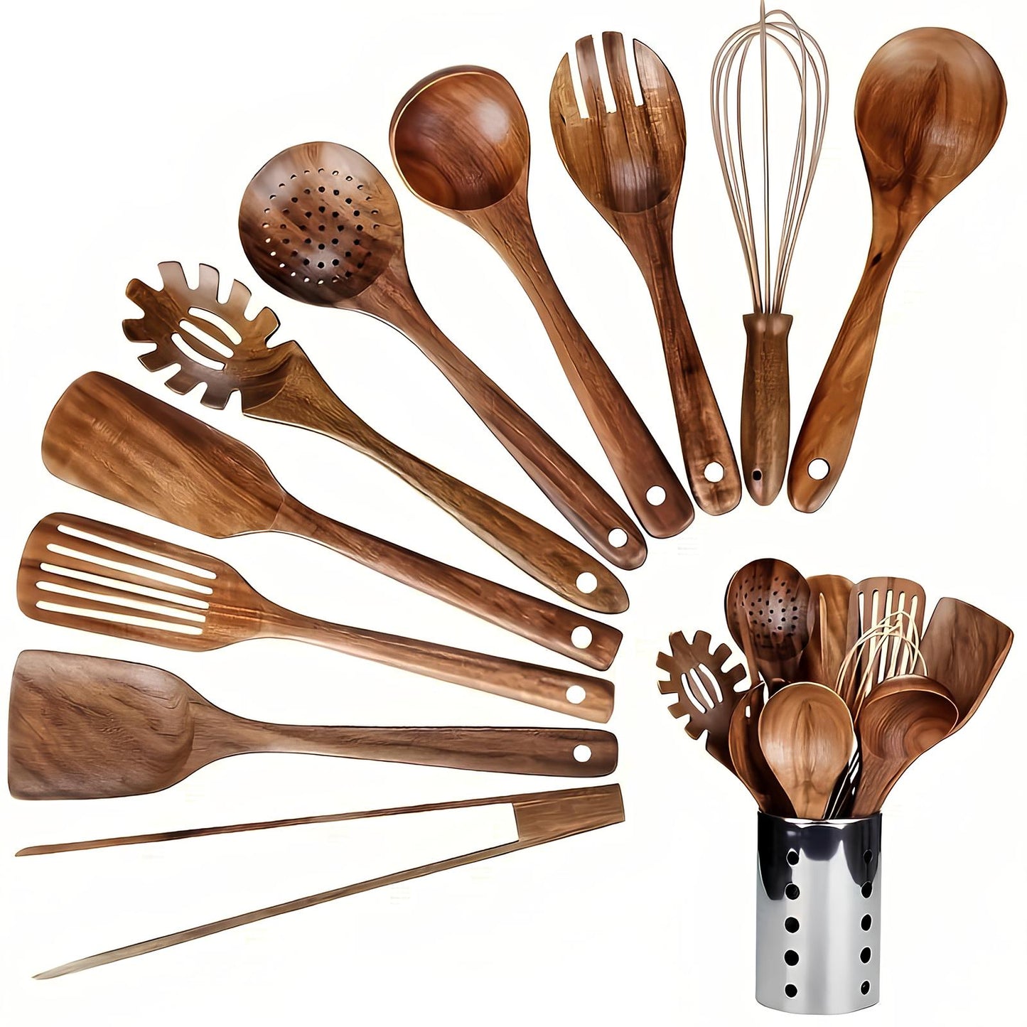 Teak Wood Kitchen Utensils Set 10-Piece