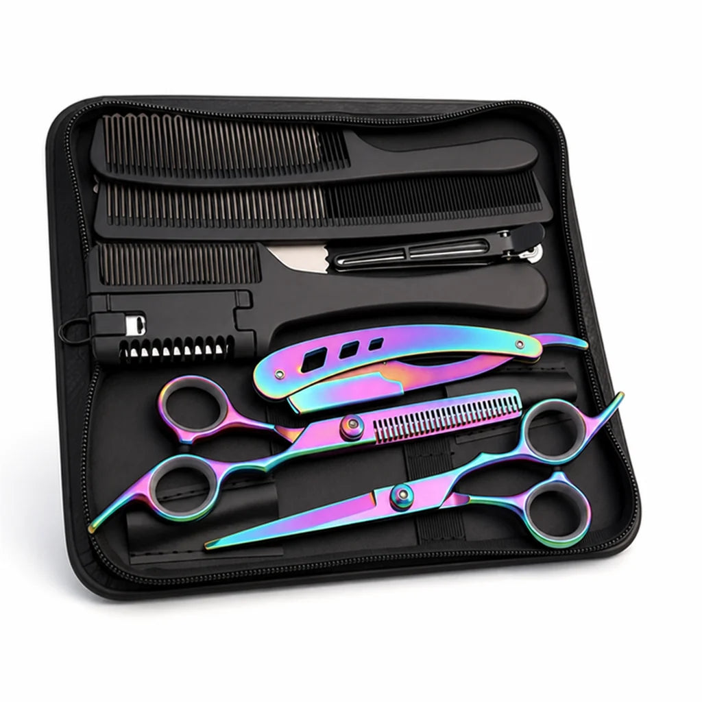 Stainless Steel Hair Scissors Set for Thinning and Cutting (Razor Comb & Case)