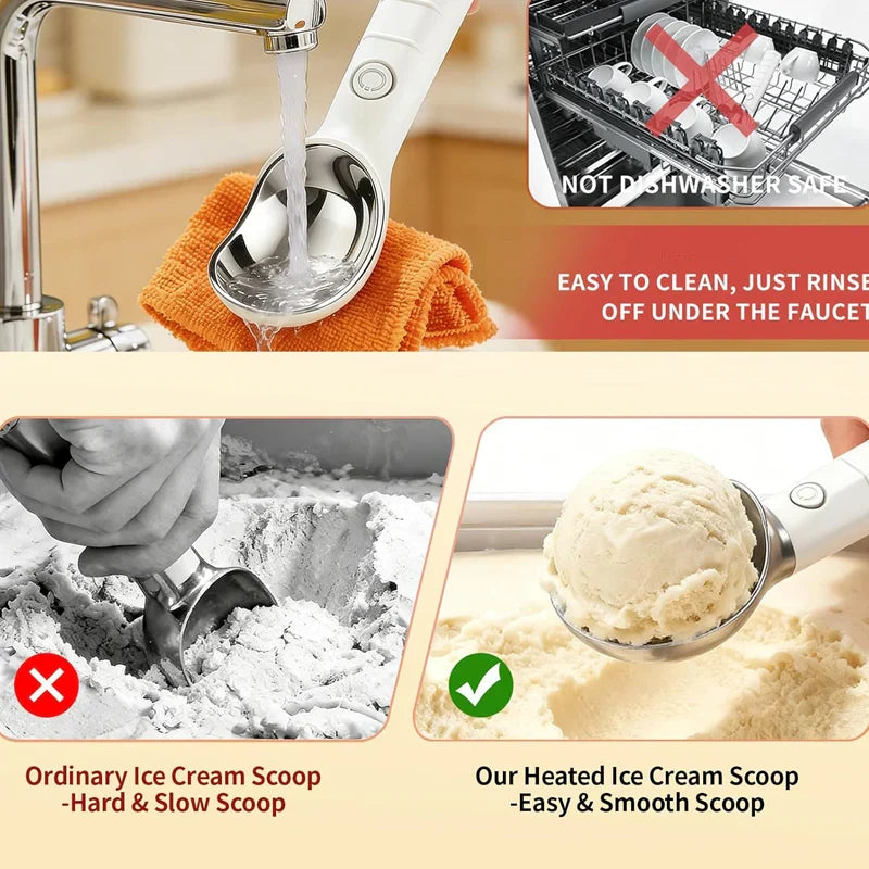 Heated ice cream scoop – serve immediately