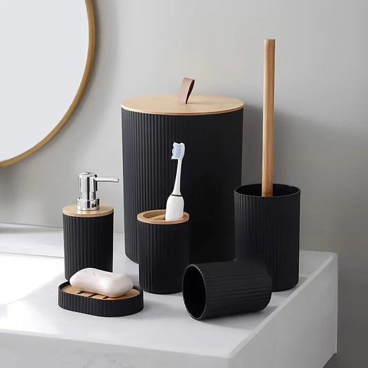 6-piece Bathroom Set with Bamboo Accents