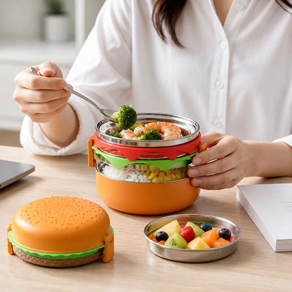 Microwave-Safe Stackable Hamburger Lunchbox (with Cutlery)