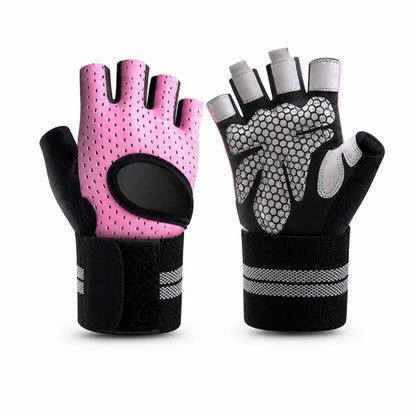 Non-slip Microfiber Padded Wrist Bands Fitness Gloves (Half-finger)