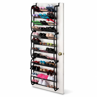 Space-saving, tool-free metal shoe rack for hanging on the door