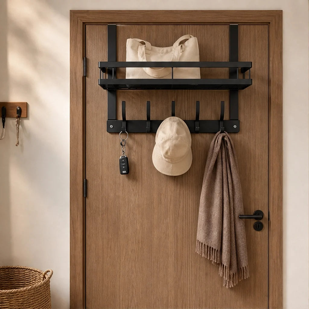 Door shelf without drilling – basket & hooks