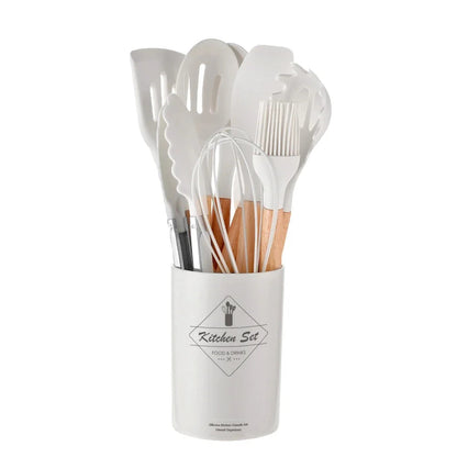12-Piece Silicone Cooking Utensil Set with Wooden Handles