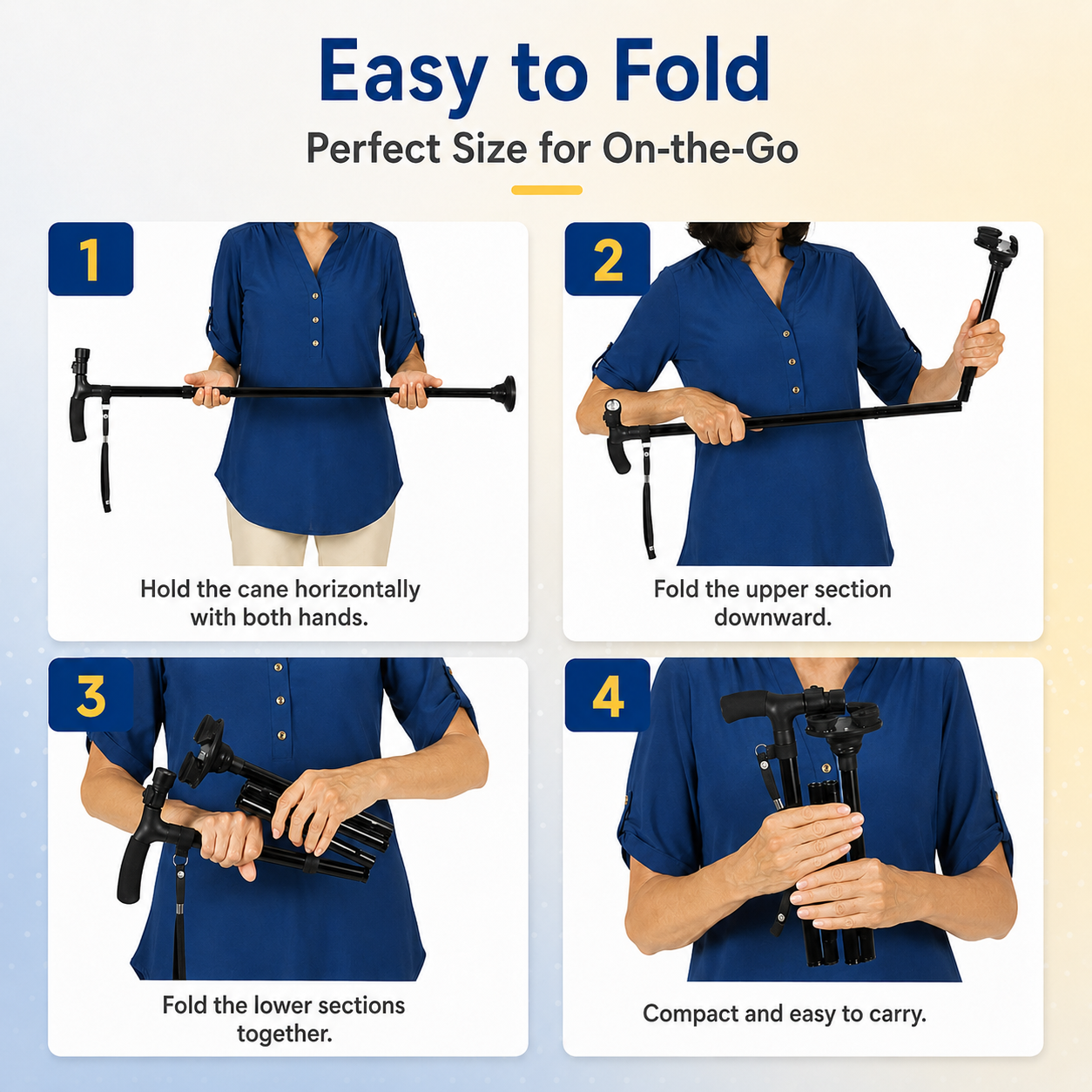 Adjustable Walking Cane with 4-Point Base & LED Light