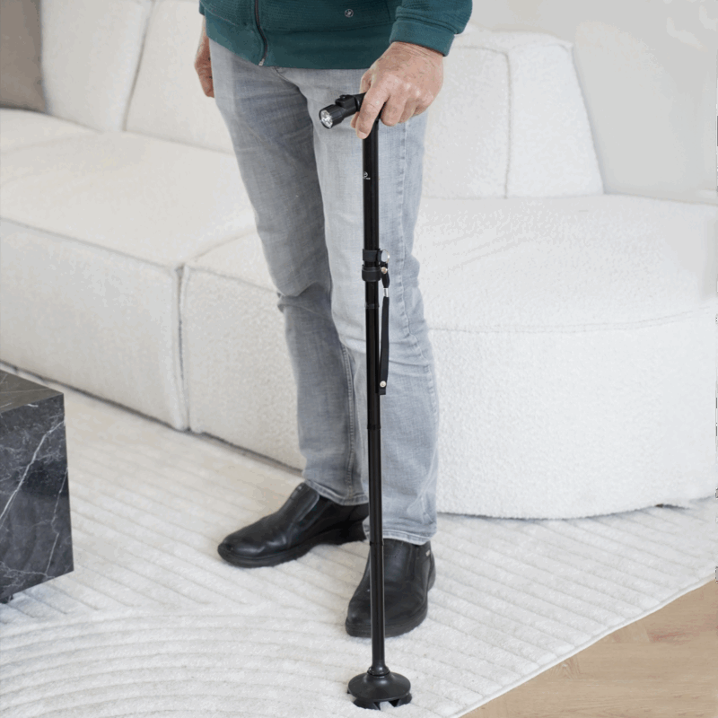 Adjustable Walking Cane with 4-Point Base & LED Light