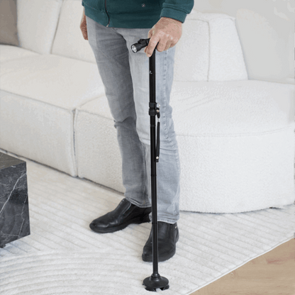 Adjustable Walking Cane with 4-Point Base & LED Light