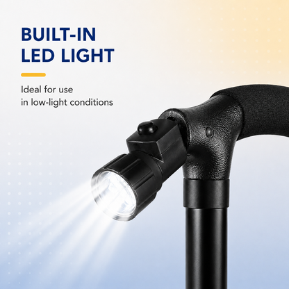 Adjustable Walking Cane with 4-Point Base & LED Light