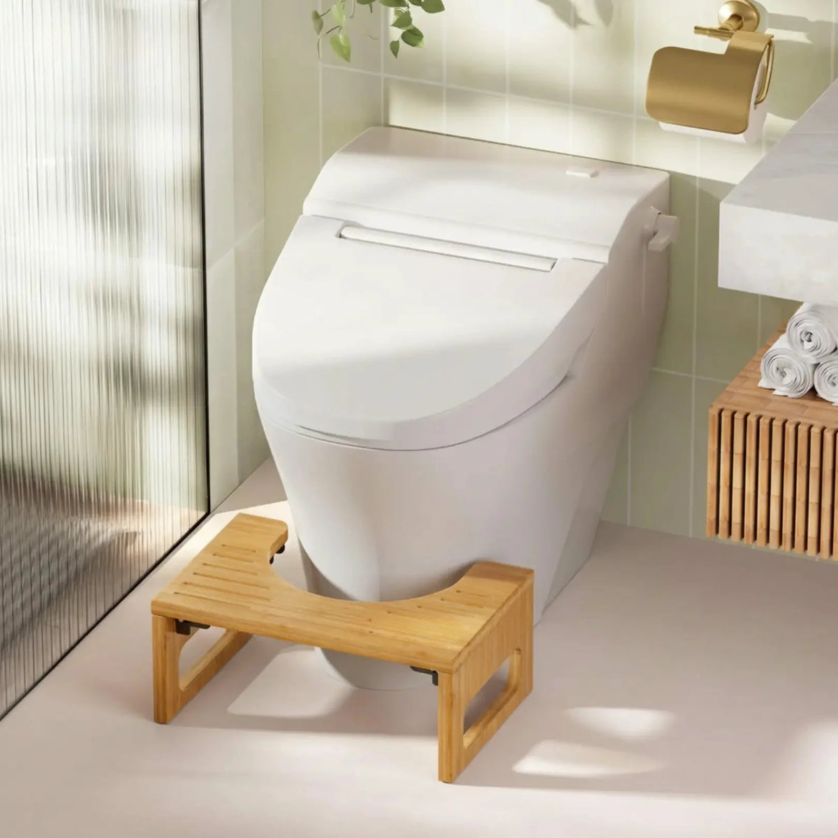 Foldable Bamboo Toilet Stool with Non-Slip Feature
