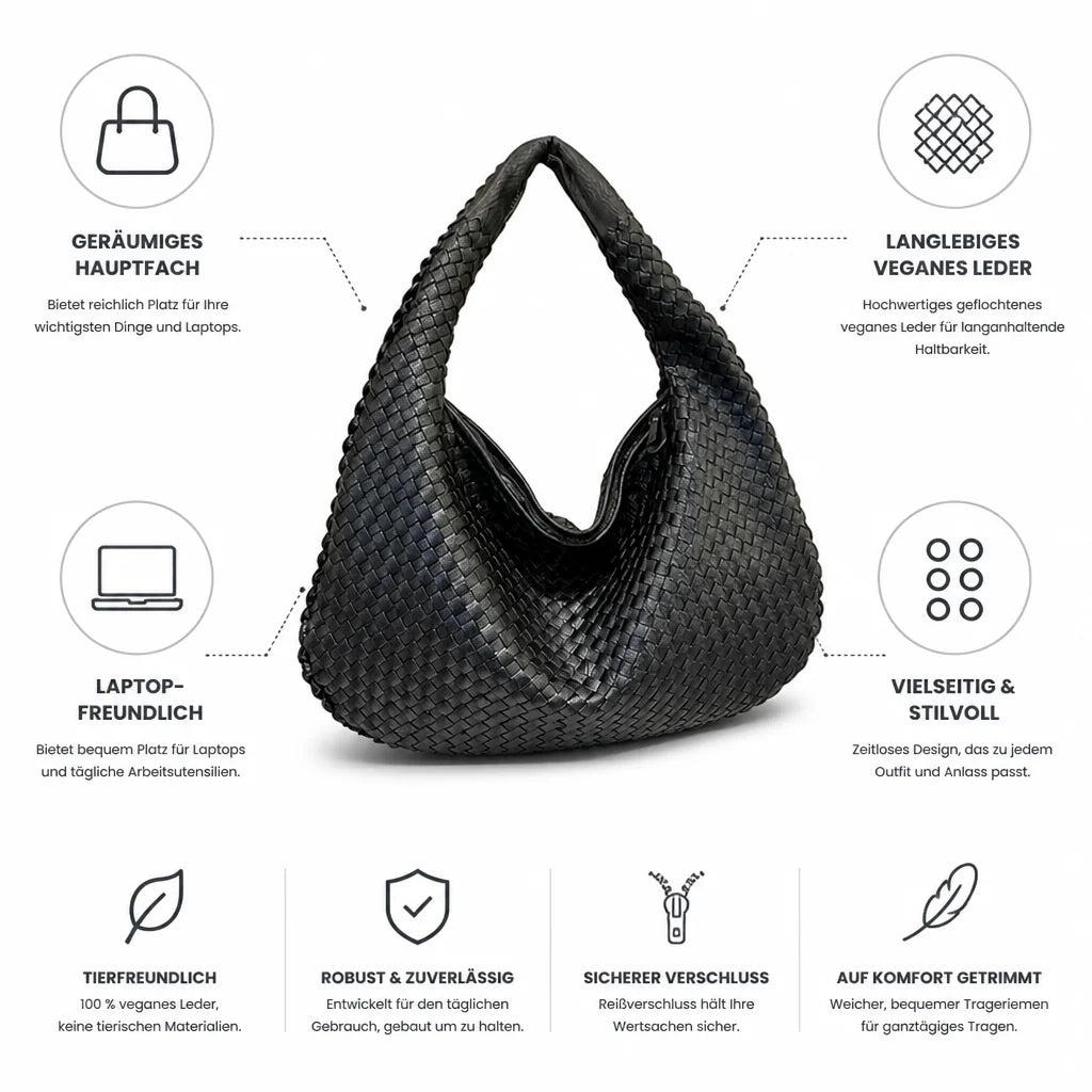 Woven Vegan Leather Laptop Shoulder Bag