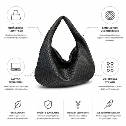 Woven Vegan Leather Laptop Shoulder Bag