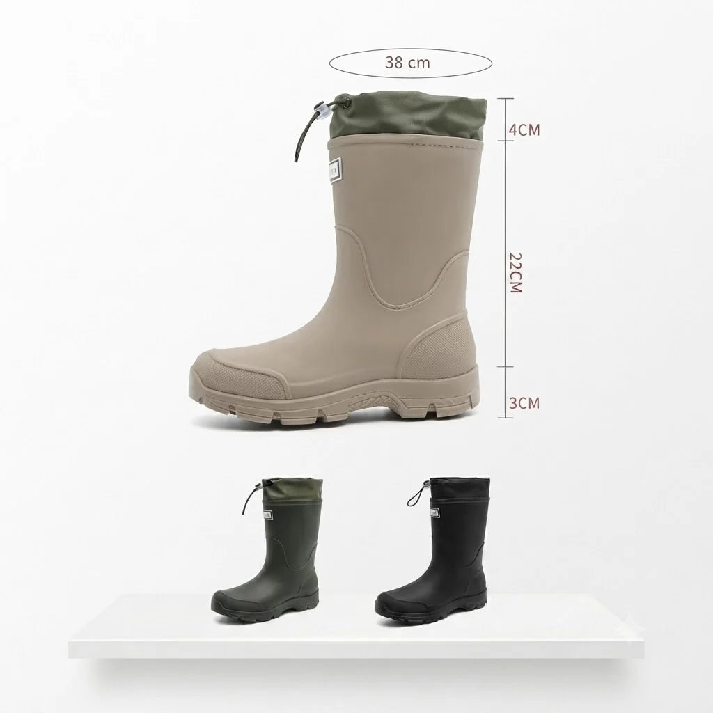 Waterproof Non-Slip Rubber Rain Boots for Women, Mid-Calf