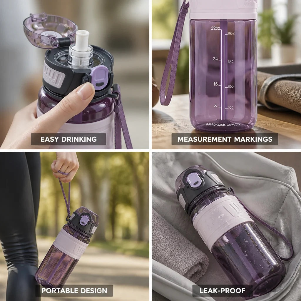Leak-proof Sports Water Bottle with Twist Cap and Integrated Straw