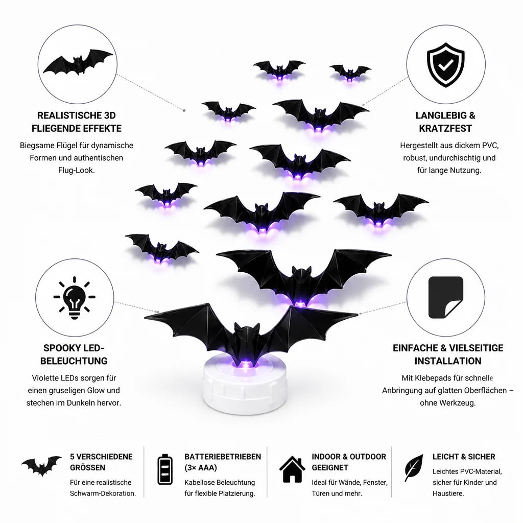 3D Flying LED Self-Adhesive Bat Wall Lamps (Multi-Piece Set)