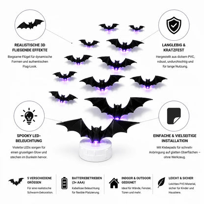 3D Flying LED Self-Adhesive Bat Wall Lamps (Multi-Piece Set)