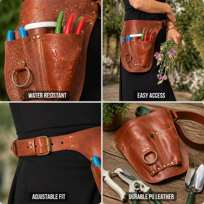 Water-resistant PU Leather Garden Tool Bag with Multiple Pockets