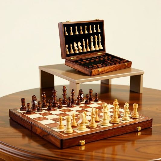 Foldable Wood Chess Set with Chess Pieces