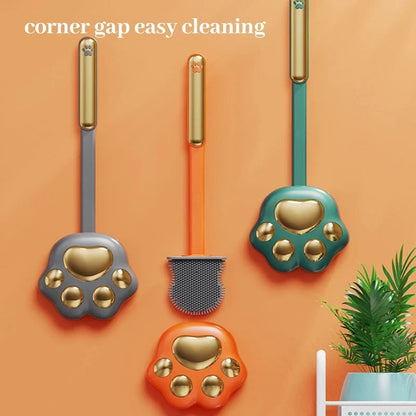 Toilet brush with paw print design & silicone bristles