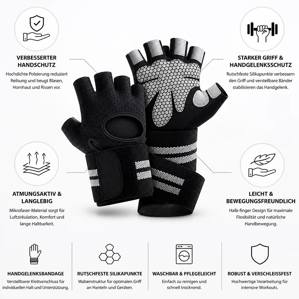 Non-slip Microfiber Padded Wrist Bands Fitness Gloves (Half-finger)