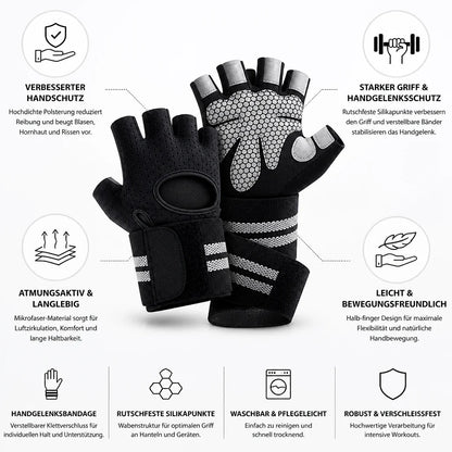 Non-slip Microfiber Padded Wrist Bands Fitness Gloves (Half-finger)