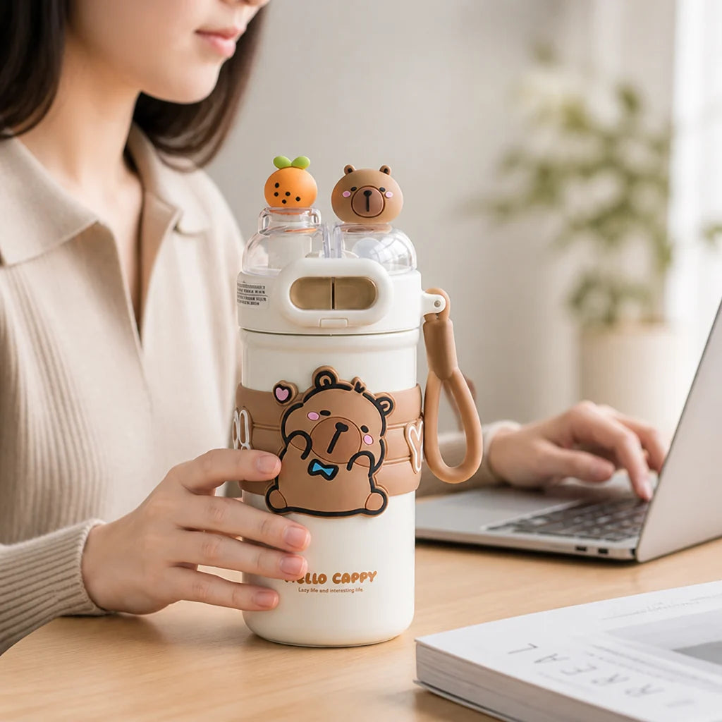Insulated stainless steel water bottle for children with two compartments (520 ml)