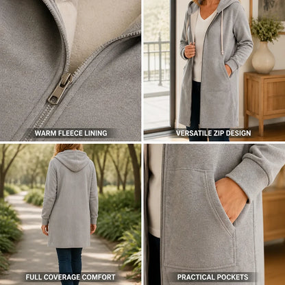 Cotton Blend Fleece Zip-Up Hoodie Tunic
