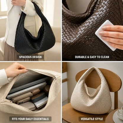 Woven Vegan Leather Laptop Shoulder Bag