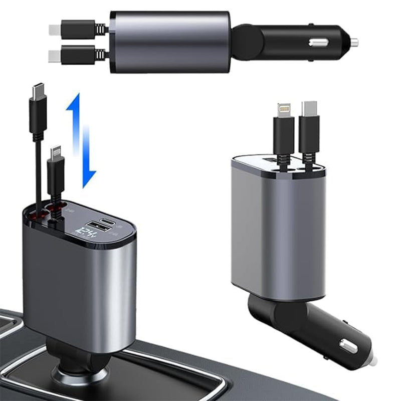 4-in-1 Car Charger with Retractable Cable