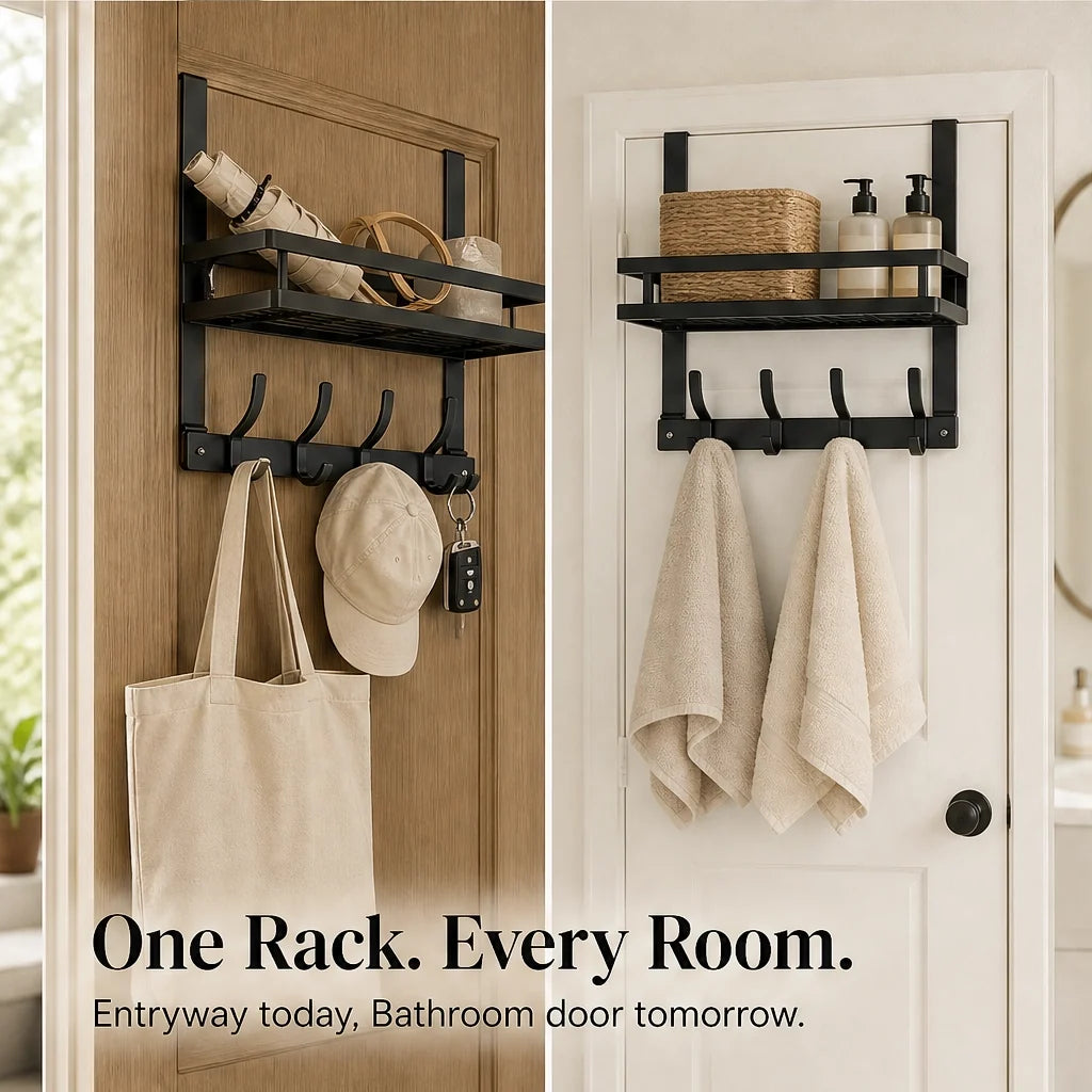 Door shelf without drilling – basket & hooks